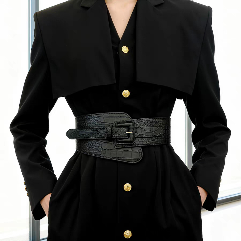 Ceinture large rétro pour femme avec élastique, ceinture noire de haute qualité, tendance populaire pour robe, ceinture décorative