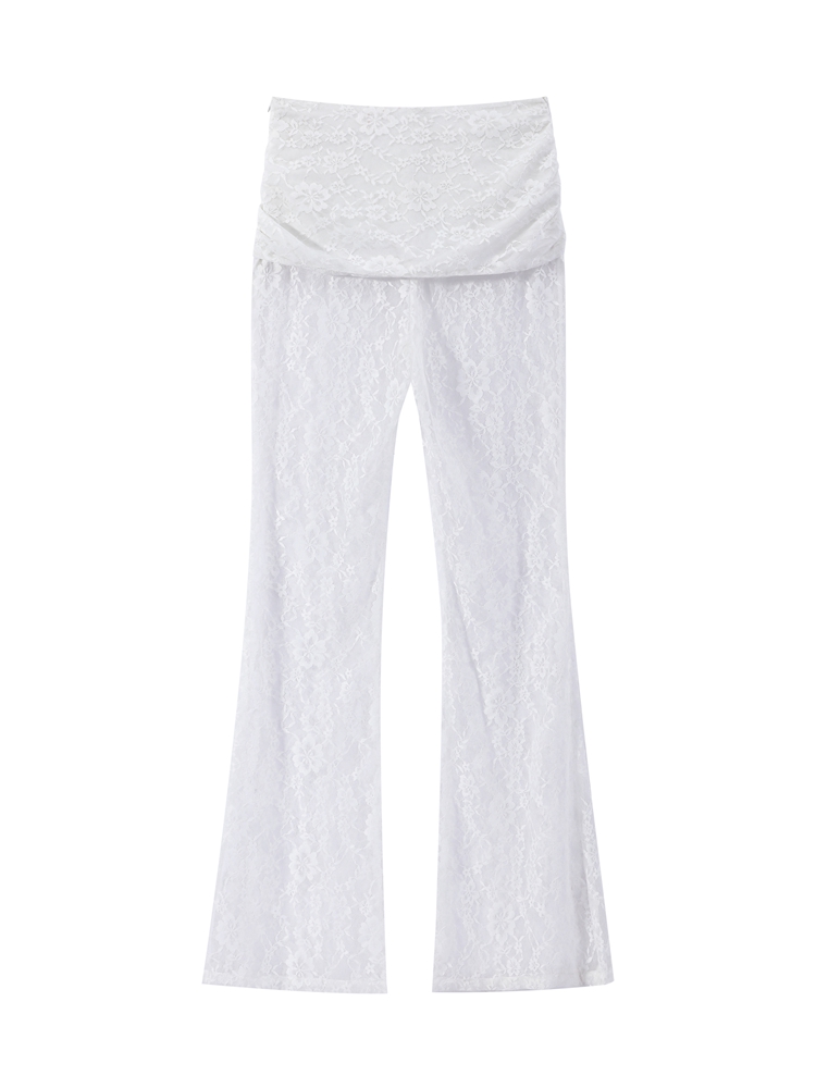 Ensemble pantalon et haut en dentelle style cape pour femme, haut court sexy à col roulé, pantalon évasé taille haute, tenues charmantes pour femmes