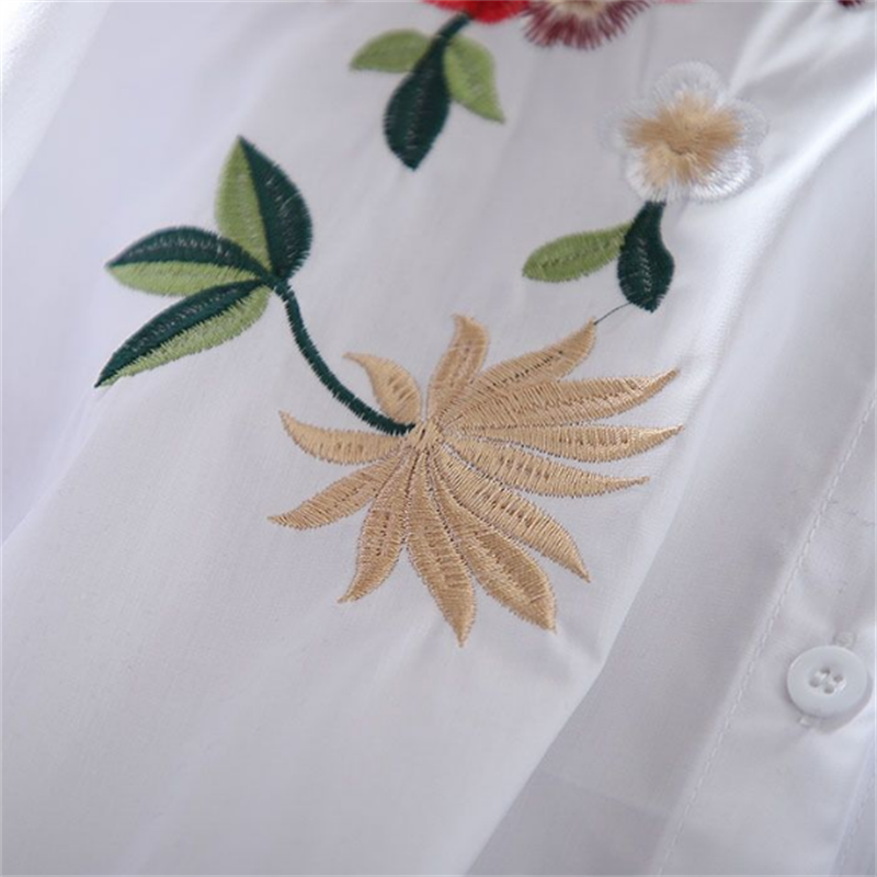 Chemise brodée pour femme, chemisier artistique blous rétro, cardigan à revers, vêtements de loisirs d'été
