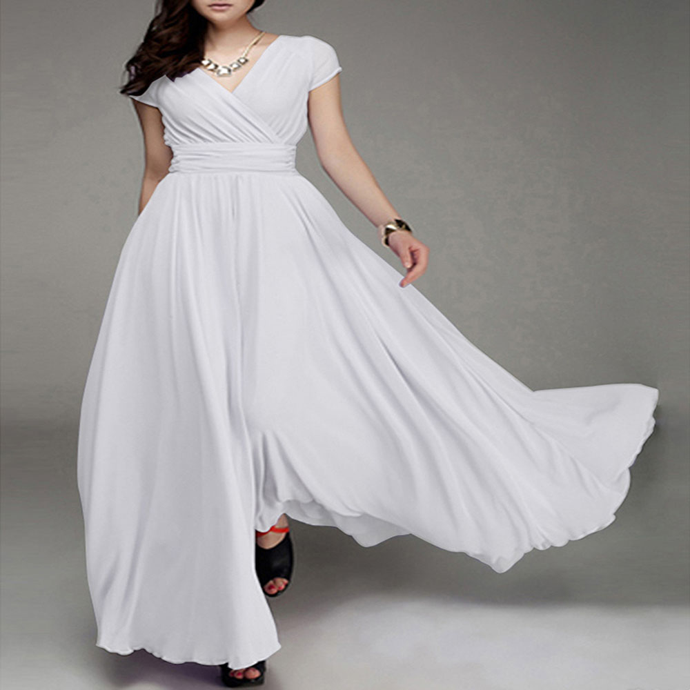 Robe Maxi bohème pour femmes, longue robe de soirée, col en v, sans manches