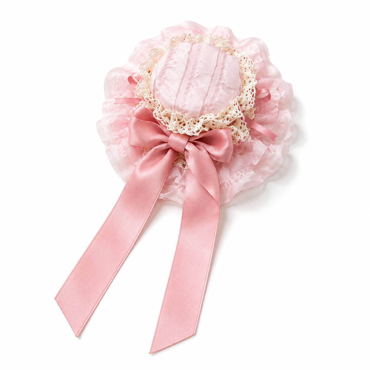 Bonnet vintage en dentelle Lolita avec long ruban en satin, accessoire pour cheveux à volants pour femmes et filles, 3 couleurs