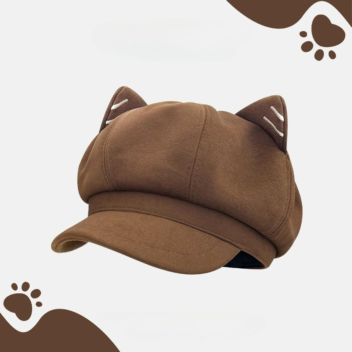 Béret marron rétro Collection, chapeau octogonal à oreilles mignonnes pour femmes, automne hiver, Bonnet d'oreille mignon, Bonnet réglable à la mode