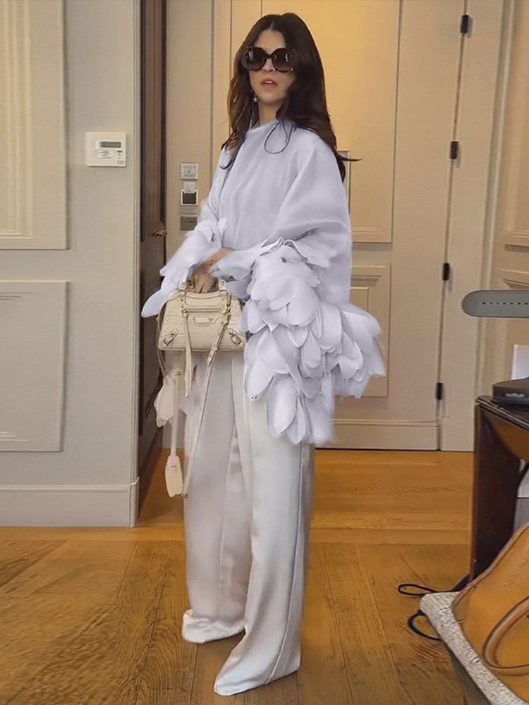 Nouvelle Blouse Chic Décontractée pour Femme, Col Rond Uni, Ourlet à Motifs Floraux, Dos Nu à Lacets, Style Ample et Patchwork