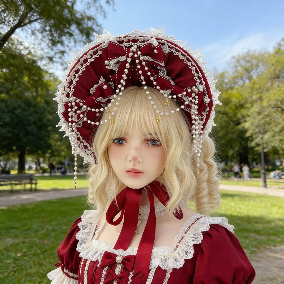 Bonnet victorien pour femme, bonnet rouge, bandeau classique pour fête du thé, fête d'Halloween