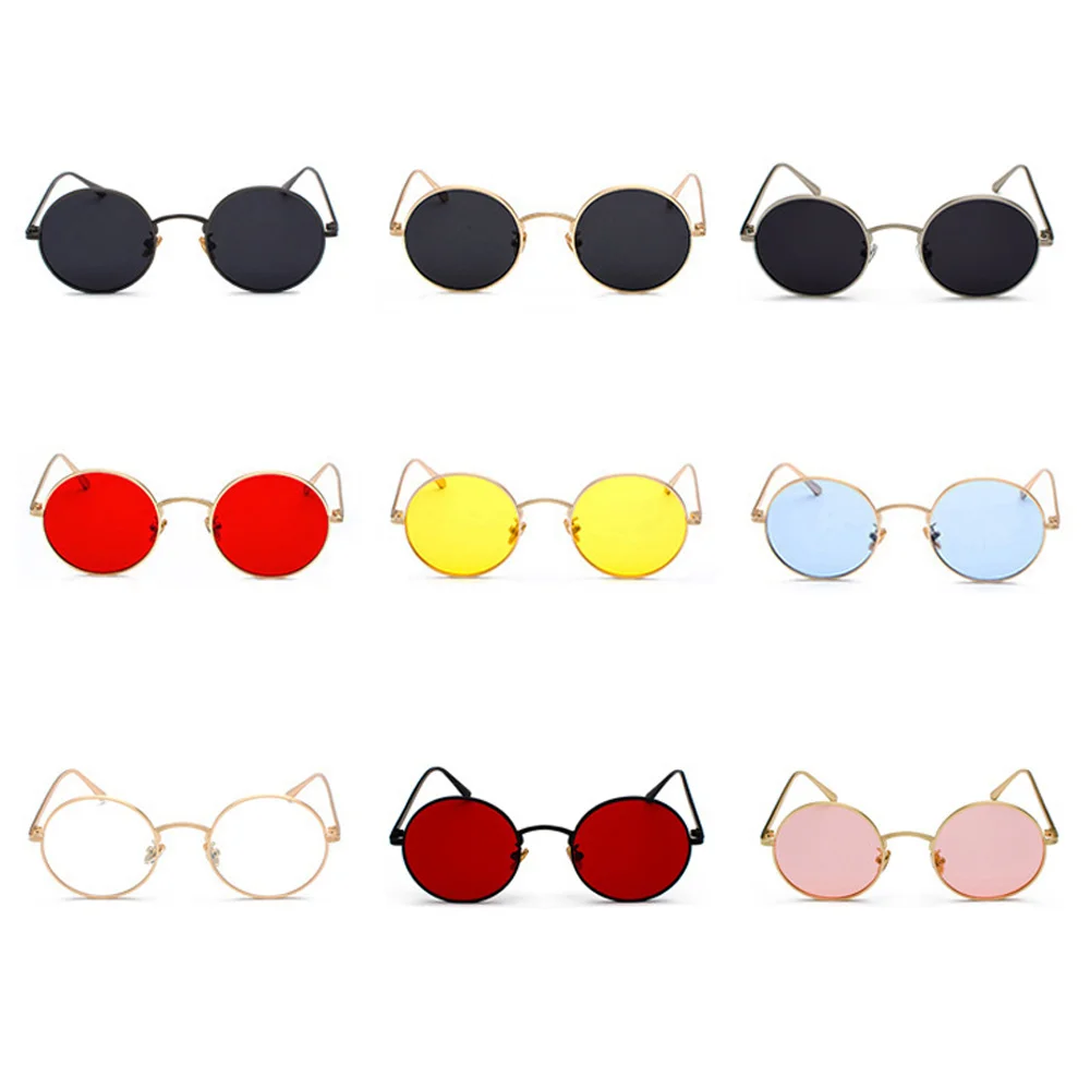 Lunettes de soleil rondes en métal doré pour hommes et femmes, style rétro, verres rouges, unisexe, jaune, rose, noir, été, nouveau