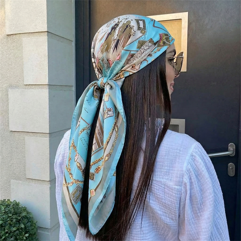 2026 Foulard carré en soie pour femme, Bandana, Châle, Foulard en satin, Grand hijab, Écharpe, Pashmina, Bandeau