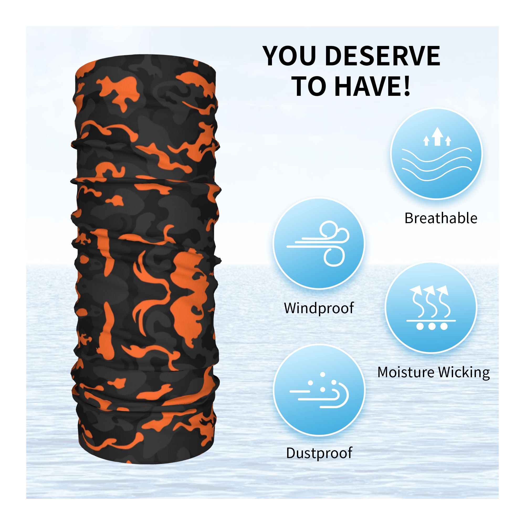 Cache-cou Bandana de Camouflage noir et Orange, Style Camouflage personnalisé, pour randonnée, course à pied, écharpe enveloppante pour hommes et femmes, bandeau plus chaud