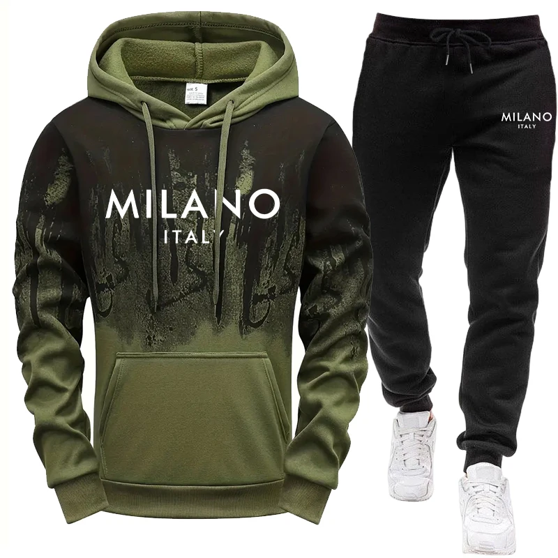 Ensemble Homme/Haut à Capuche/Pantalon – Survêtement Sport Décontracté Style Italien Automne Hiver – Tenue de Jogging à Capuche pour Extérieur S-4XL