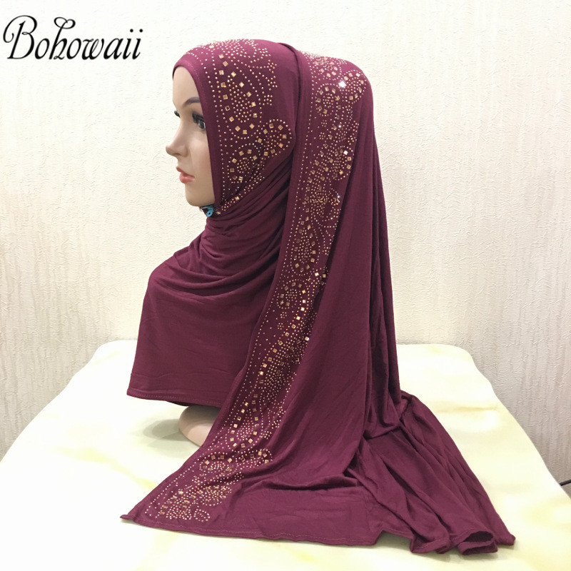 BOHOWAII diamants Jersey Hijab écharpe mode musulmane Turban Femme Musulman africain bandeau arabe turc Hijabs pour les femmes