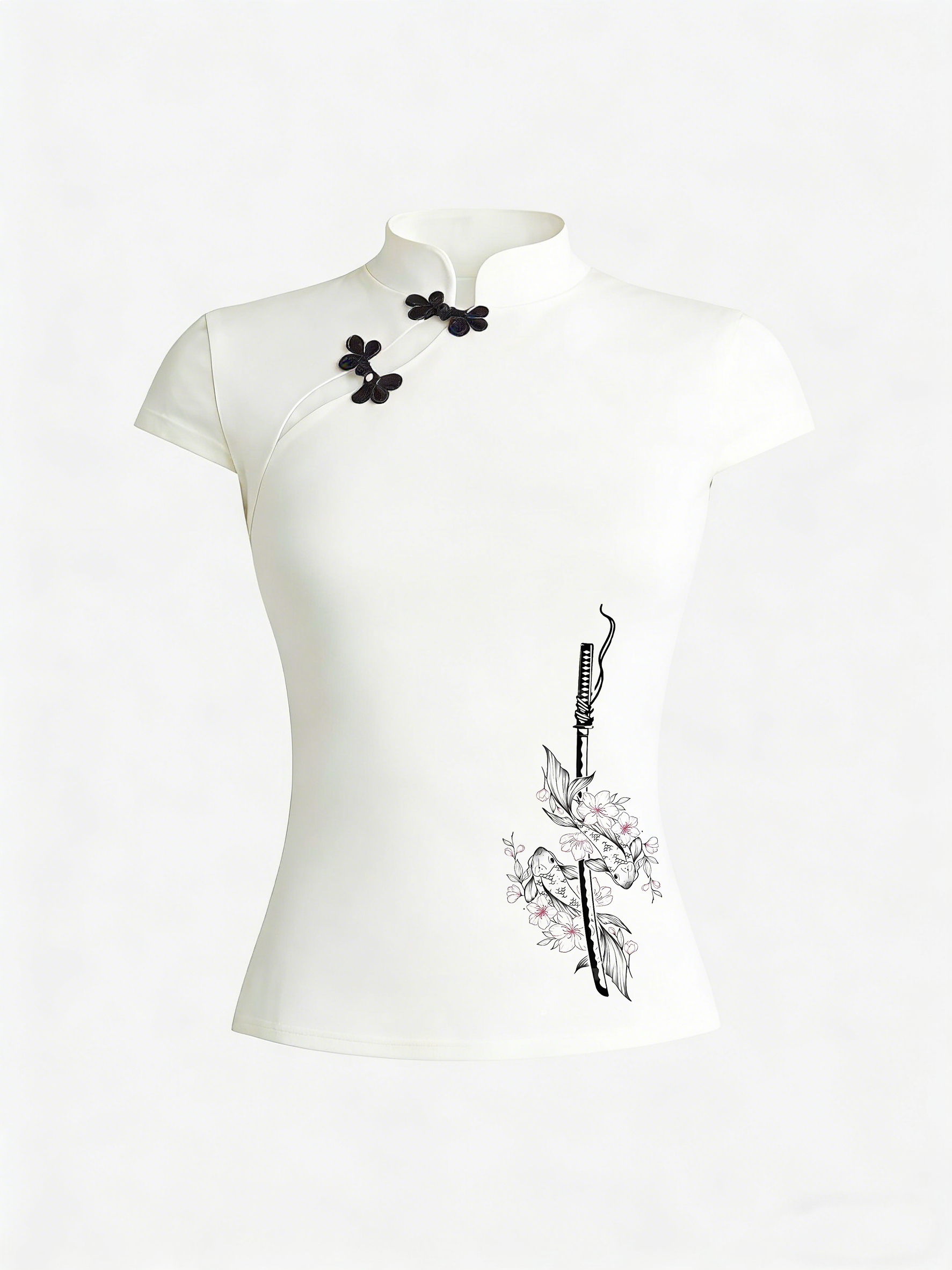 T-shirt polyvalent esthétique Harajuku, nouveau style chinois, imprimé tendance, décontracté, coupe ajustée, col boutonné, manches courtes