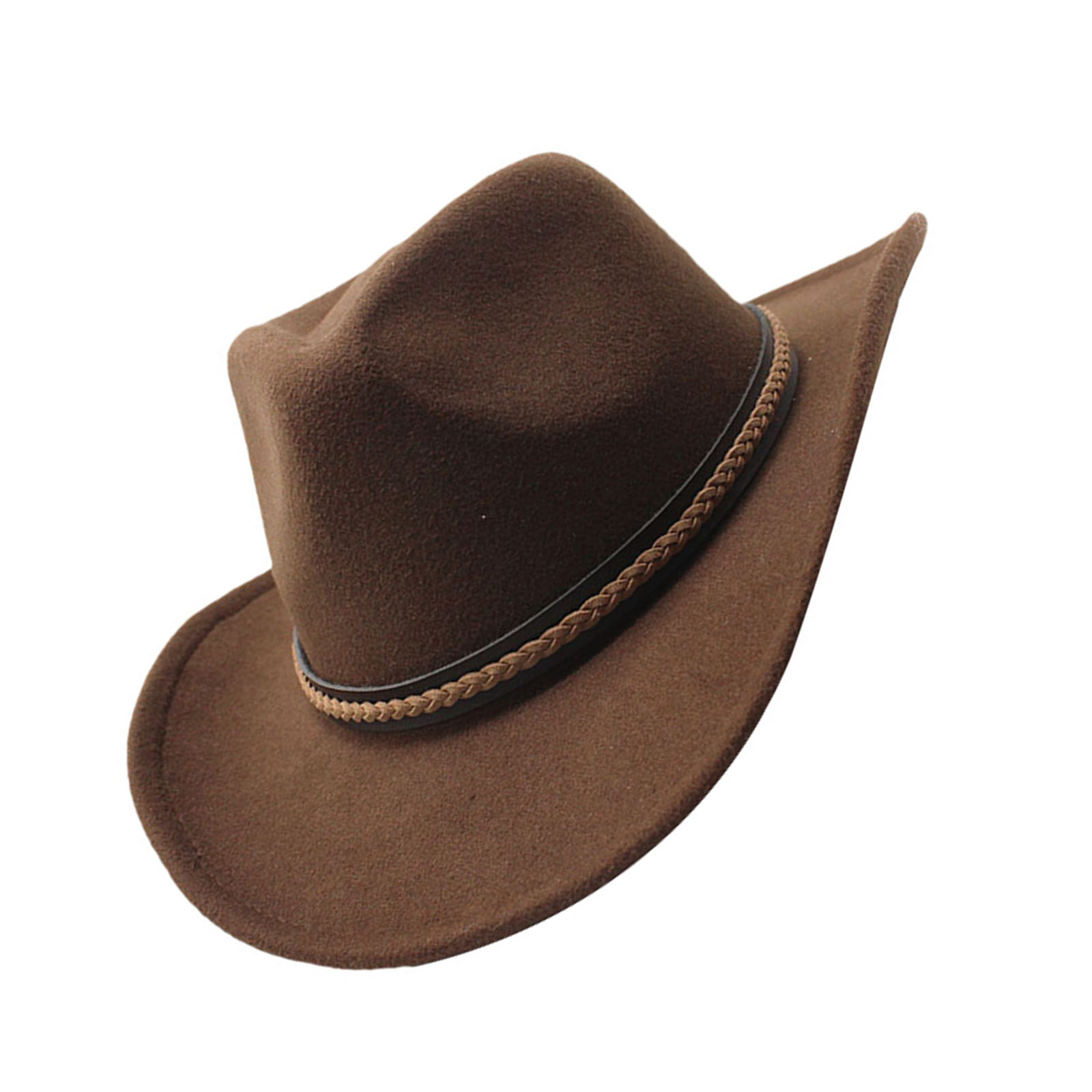 Chapeaux de cowboy rétro classiques pour femmes et hommes, chapeaux en feutre à large bord avec bande décorative