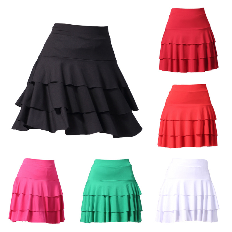 Jupe de danse latine grande taille pour femme adulte, jupe mi-longue à trois couches superposées, pour la danse carrée, le cha-cha et la danse sociale moderne