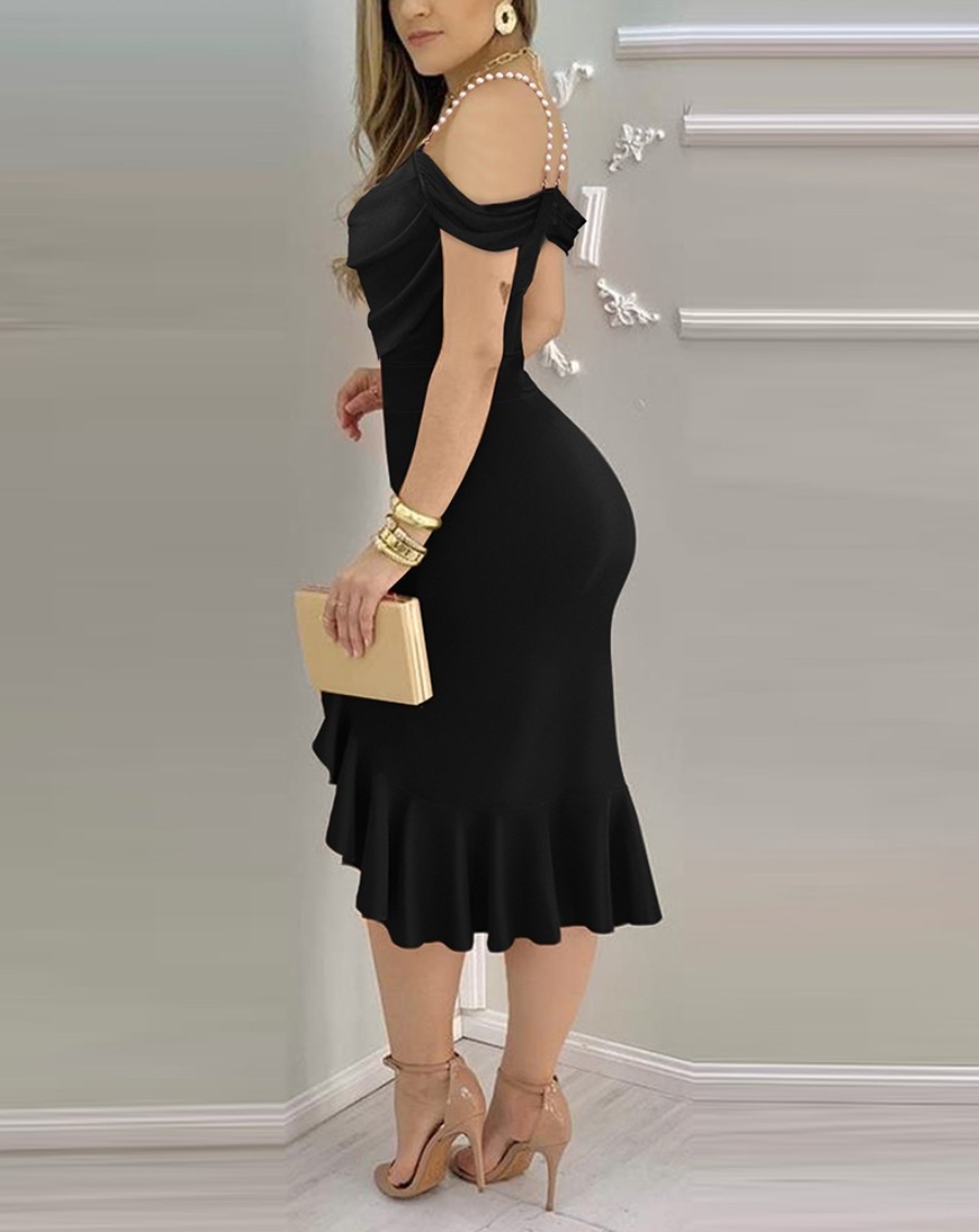 Robe femme Sexy solide Sexy épaules dénudées ourlet à volants fente robe formelle robes mi-longues robe de Cocktail robe d'invité de mariage