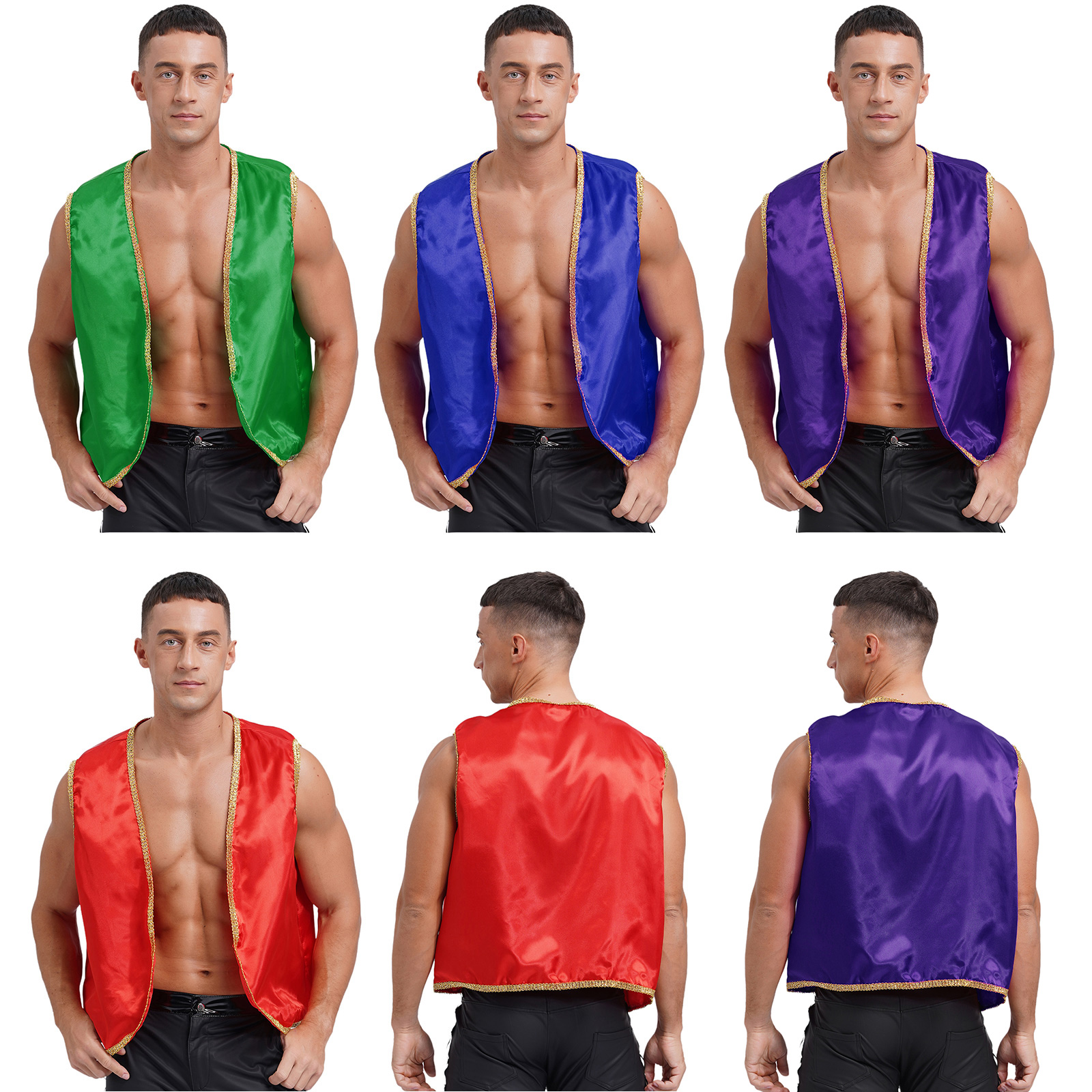 Gilet de Princesse Arabe pour Homme, Costume d'Aladdin, Gilet Brillant en Satin, Hauts de Cosplay Indien et Arabe pour Fête d'Halloween, Carnaval, Tenue de Danse
