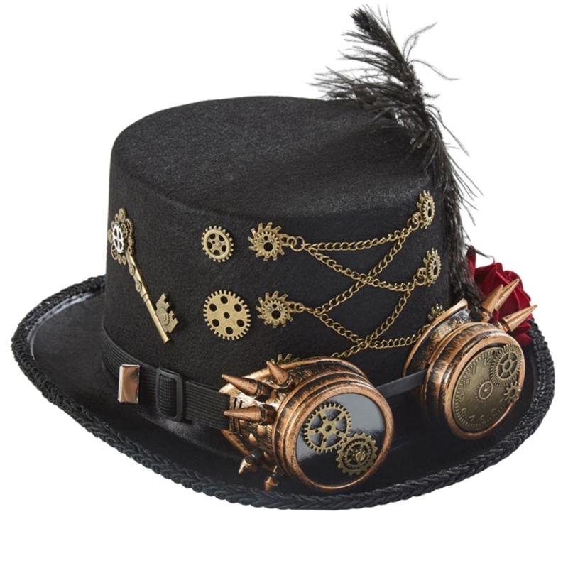 Chapeau Steampunk pour hommes, avec lunettes, chapeau dans le temps, accessoires Steampunk pour fête d'halloween H9ED