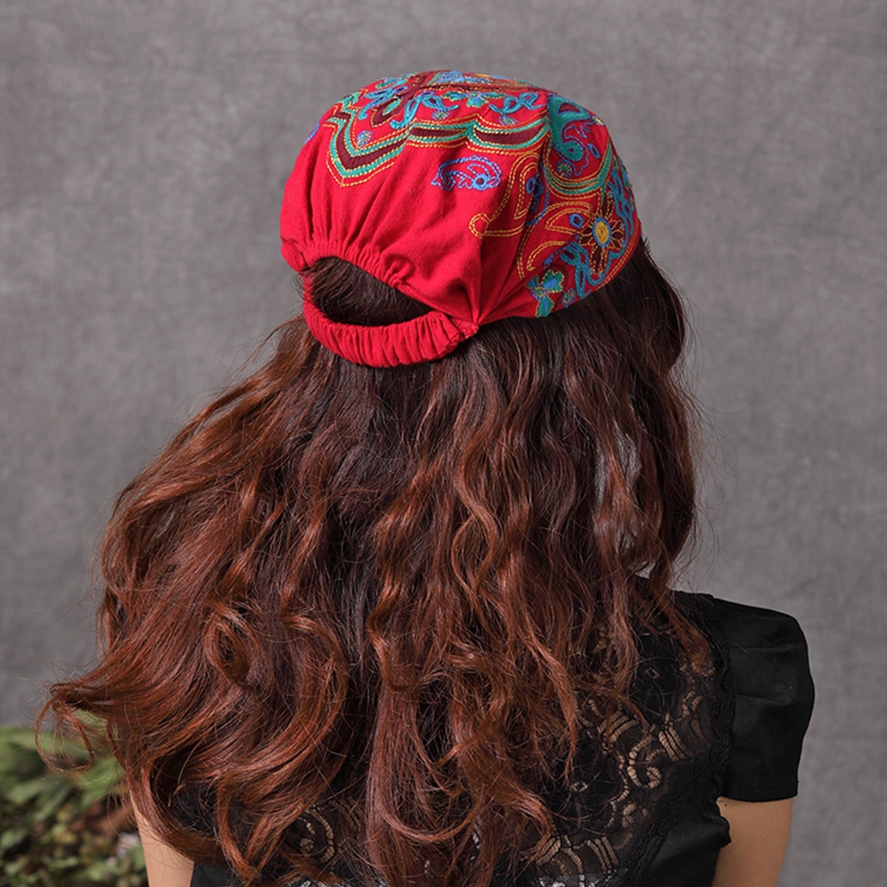 Chapeau brodé de fleurs pour femmes, style mexicain ethnique vintage, imprimé rouge