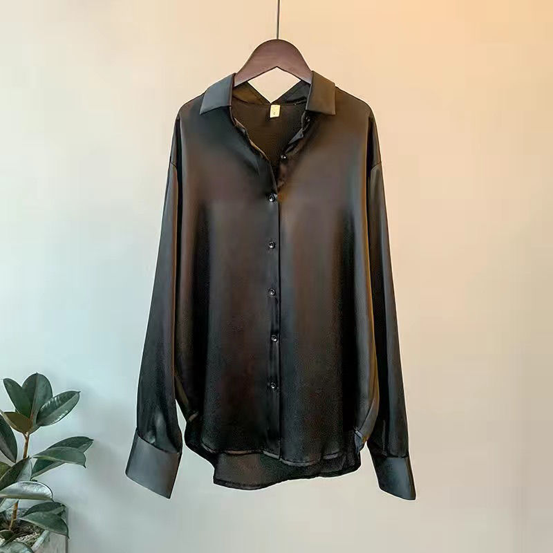 Chemises élégantes et luxueuses pour femmes, manches longues, chemisiers en satin, tenue de bureau pour femme, chemise ample boutonnée, haut blanc, nouvelle collection printemps-automne.