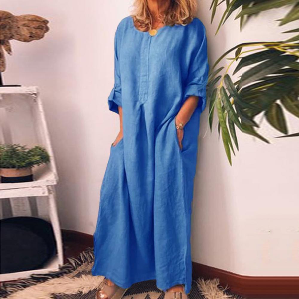 Robe caftan en coton surdimensionné pour femmes, chemise longue, robe longue adt, vêtements décontractés pour dames, document monochrome, mode estivale