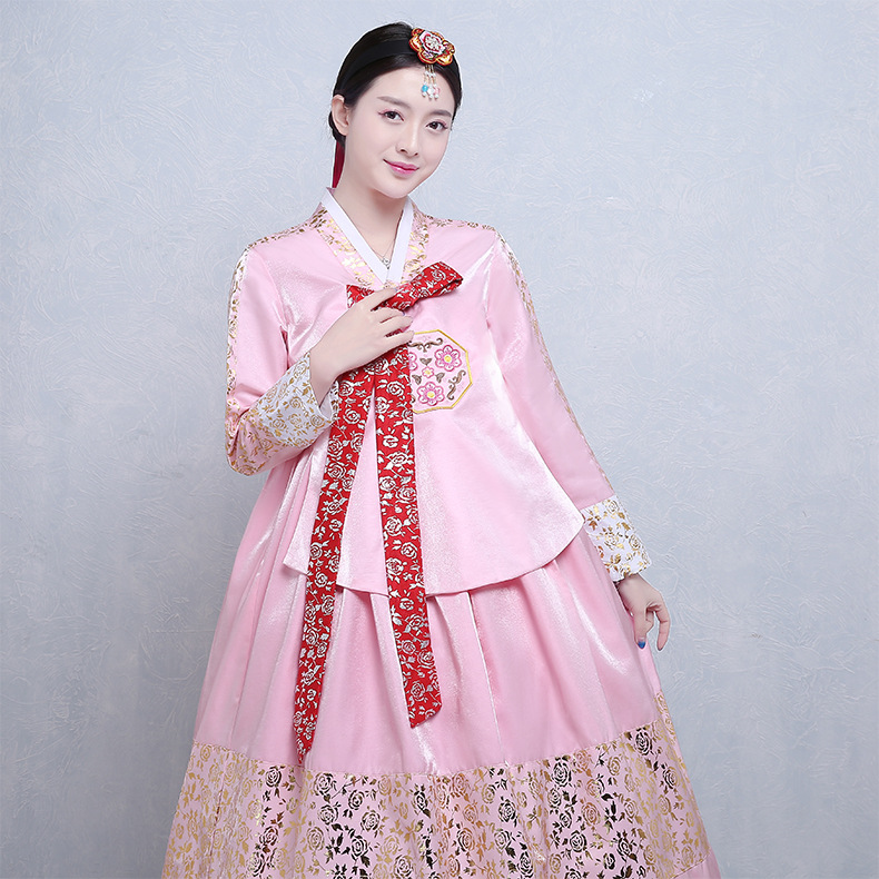 Costume de mariage Hanbok traditionnel coréen pour femmes, en jacquard rouge et or, robe folklorique nationale coréenne, performance scénique, danse
