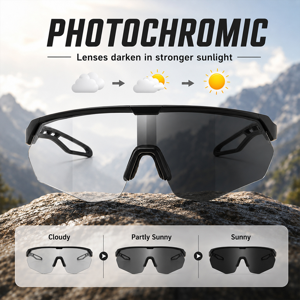 Lunettes de soleil photochromiques pour le cyclisme, hommes et femmes, sans monture, lunettes de sport UV400, pour la conduite en plein air, la pêche, anti-vent, lunettes de soleil