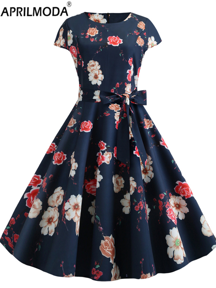 Robes d'été rétro élégantes pour femmes, robes de Cocktail courtes, imprimé écossais, manches courtes, taille haute, robe de soirée trapèze, années 1950