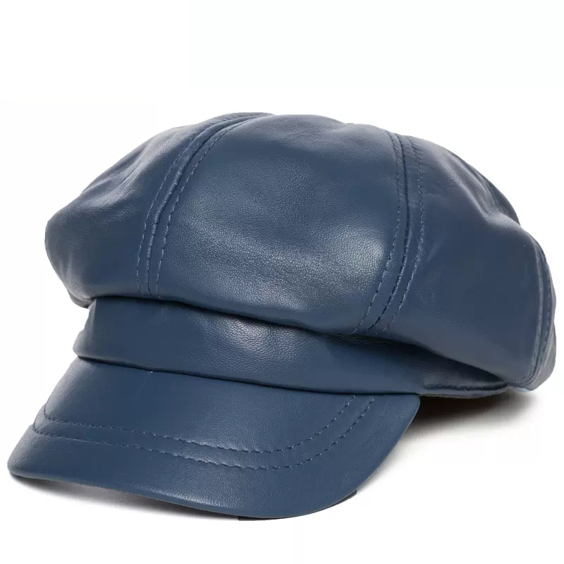 Chapeau octogonal en peau de mouton pour femme, cuir véritable, casquettes de béret de peintre chimilote coréen, Streerwear rouge et bleu, Sophia Femme, hiver