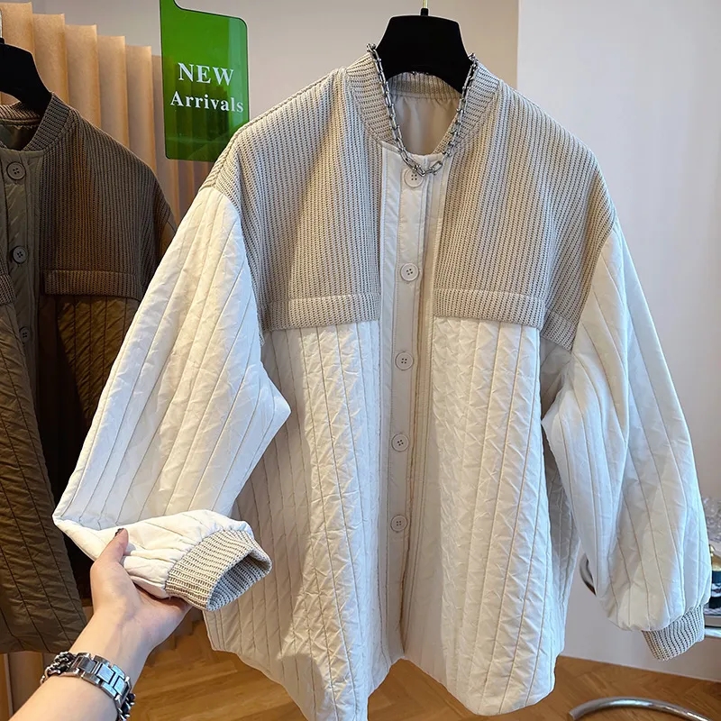 Parka en duvet de coton pour femme, design fouet, loisirs, tempérament épissé, polyvalent, rayé, manteau femme, hiver, 2023