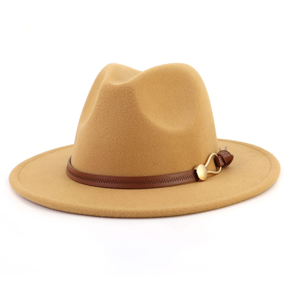 Nouveau marron boucle de ceinture Jazz Fedora chapeau automne hiver femmes hommes fête église haut-de-forme à large bord chapeau de soleil feutre Panama casquette