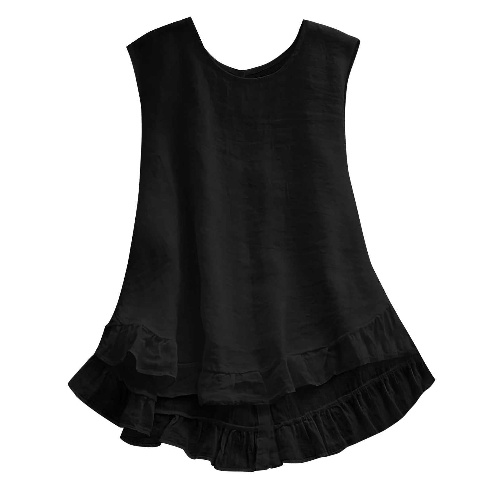 Femmes coton lin débardeur solide col rond sans manches dos Blouse élégant col rond à volants garniture haut Blusas Elegante Feminina