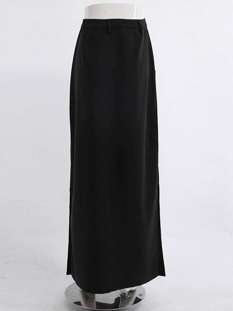 Black adt-Jupe trapèze longue pour femme, élégante, avec poche, fermeture éclair, été