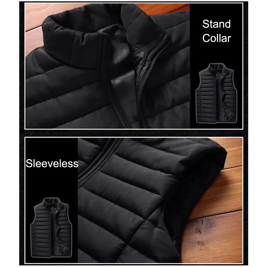 Gilet sans manches pour homme, vestes d'hiver, veste rembourrée en coton pour homme, manteaux pour homme, col montant, gilets chauds, vêtements