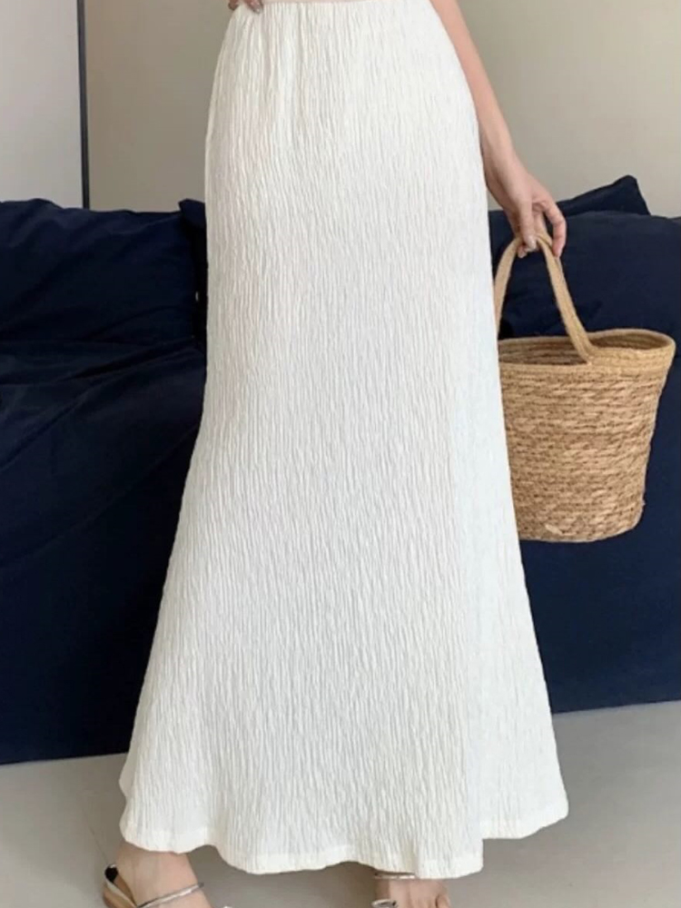 Jupe Femme Blanche Taille Élastique Lin Midi Élégante Formelle Confortable pour le Quotidien Coupe Évasée Nouvelle Collection Printemps 2026 Mode Féminine