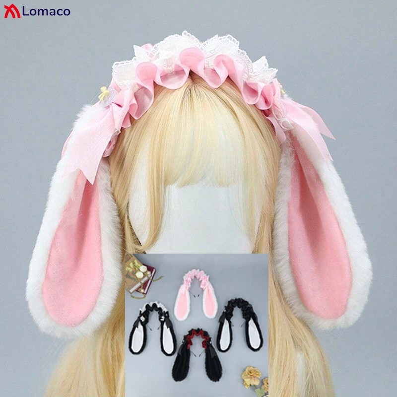 Bande de cheveux oreilles de lapin tombantes pour filles, bande de sauna Lolita, ruban de dentelle en peluche, bande dessinée, accessoires de cosplay, vêtements de sauna mignons, femmes