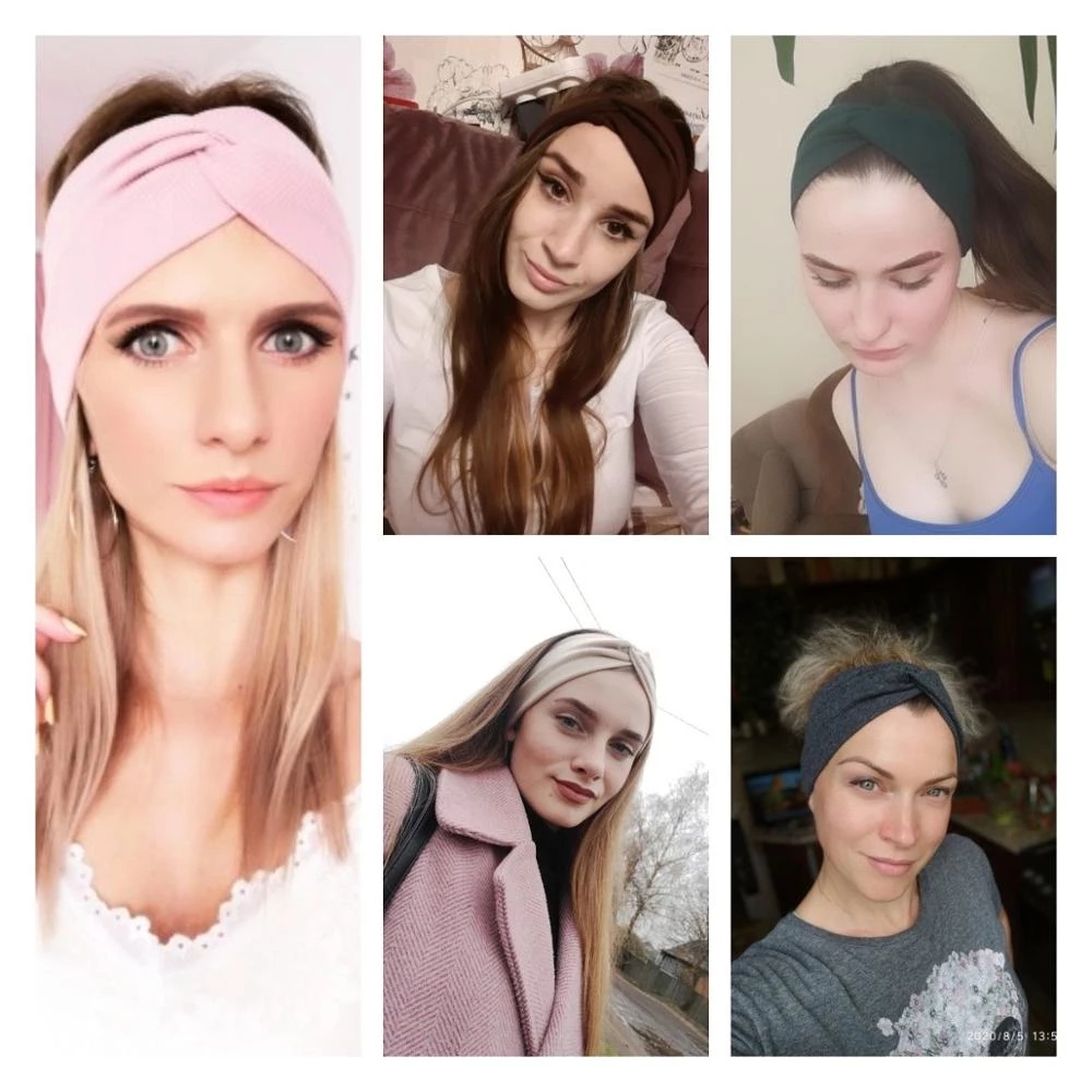 Femmes filles couleur unie bandes de cheveux tricoté coton bandeaux Vintage croix Turban pansement Bandanas bandeaux cheveux accessoires
