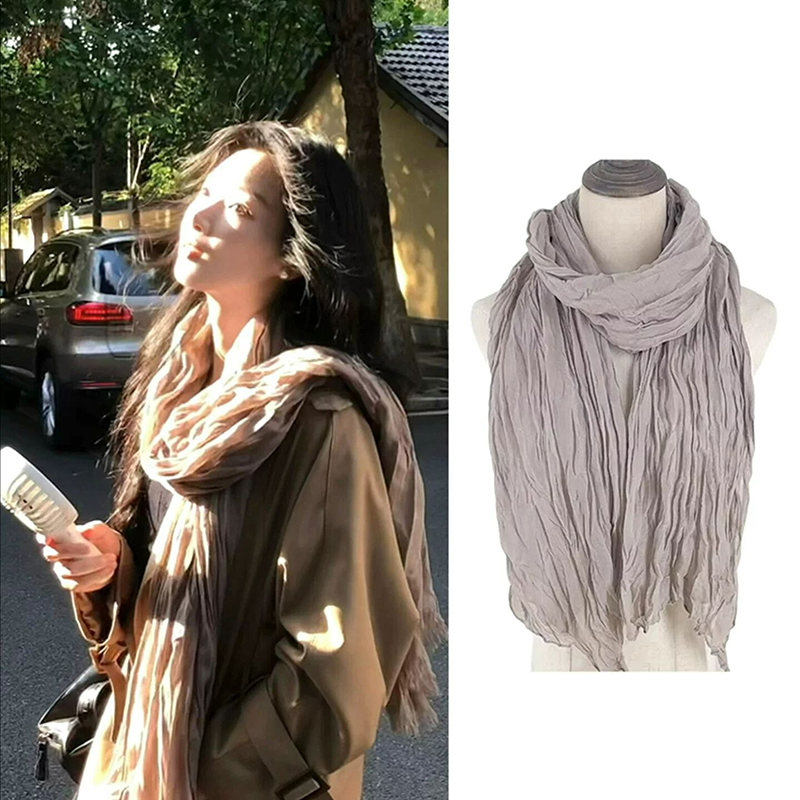 Écharpes longues de 175 cm pour femmes, écharpe en coton et lin doux, respirante et confortable, châle pour l'automne et l'hiver, écharpe unie de couleur unie