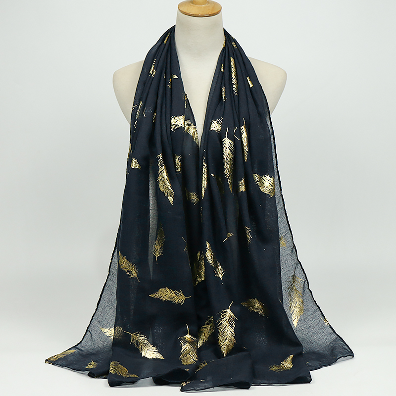 Or paillettes plume Hijab Ramadan coton écharpe femmes brillant châle musulman Hijab Shimme foulards Foulard arabe Turban Foulard