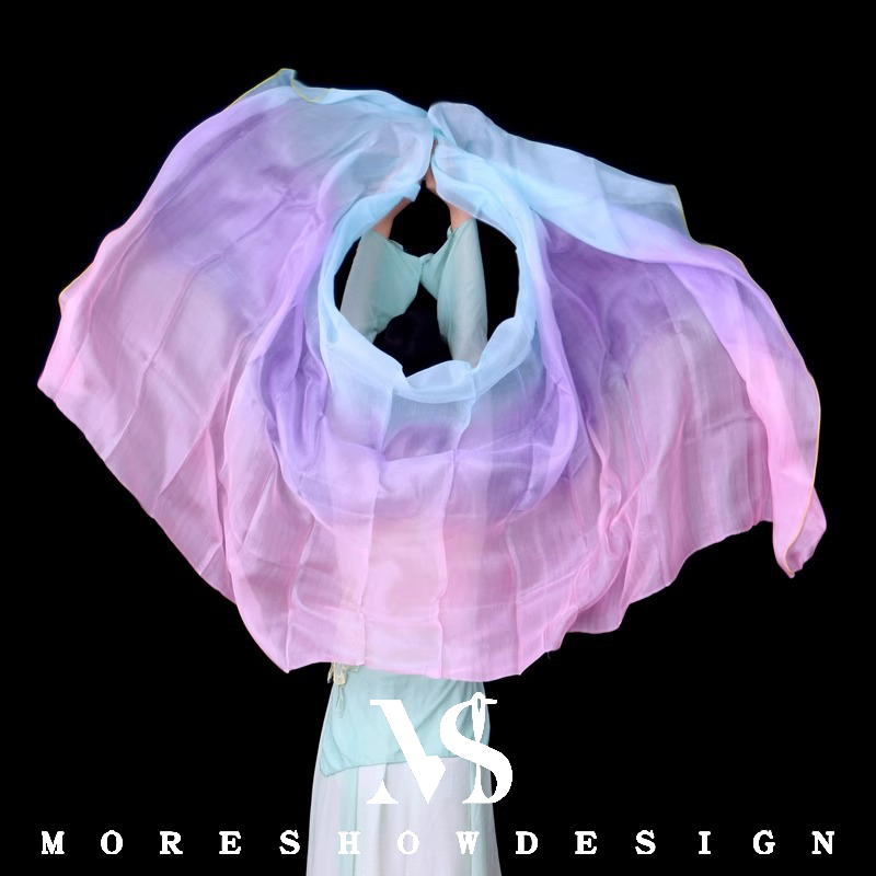 Voile de danse orientale en soie 100% à dégradé, écharpe de danse pour femmes, accessoire de danse, longueur 250 cm, largeur 114 cm, pour la pratique et la performance.