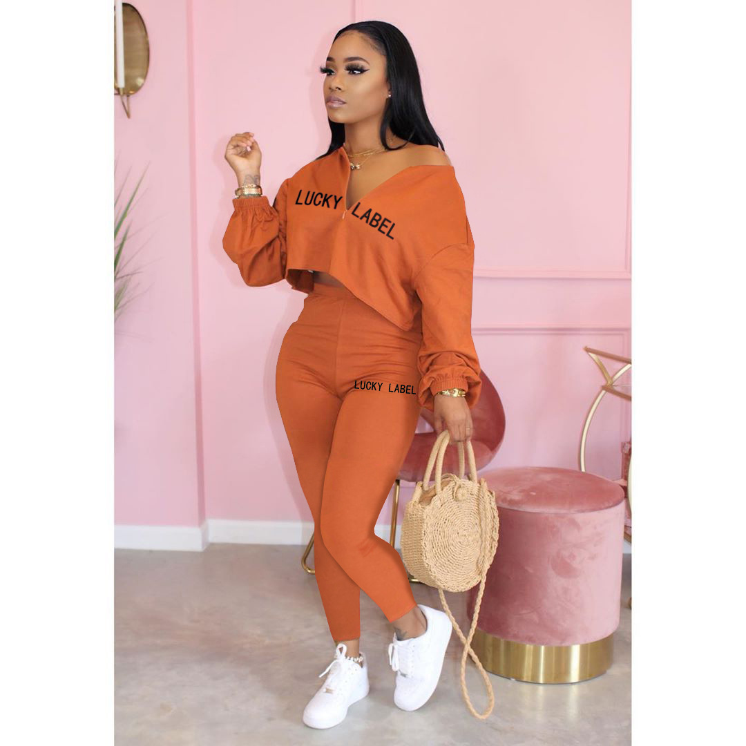 Vêtements de détente décontractés à taille élastique pour femmes, vêtements d'automne, impression de lettres, mode féminine, manches longues, ensemble de 2 pièces, nouveauté, 2021