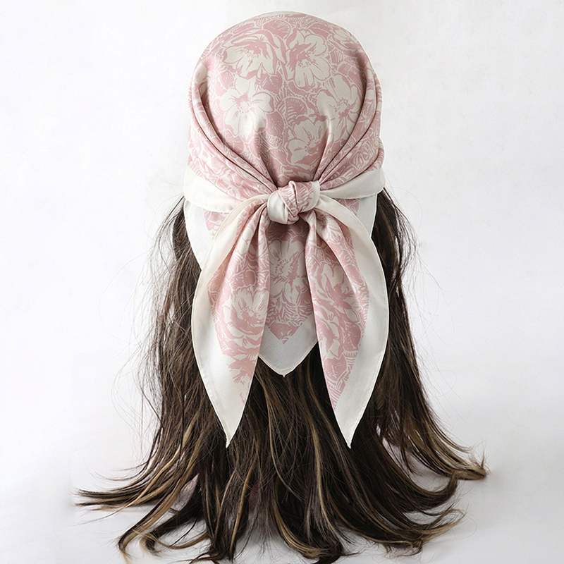 Foulard carré imprimé floral en satin de soie doux et léger pour femme, idéal pour l'été, la plage, les vacances, comme accessoire pour le cou ou les cheveux