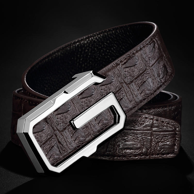 Ceinture g en cuir véritable pour homme, accessoire de luxe, de bonne qualité, classique, gris, décontracté