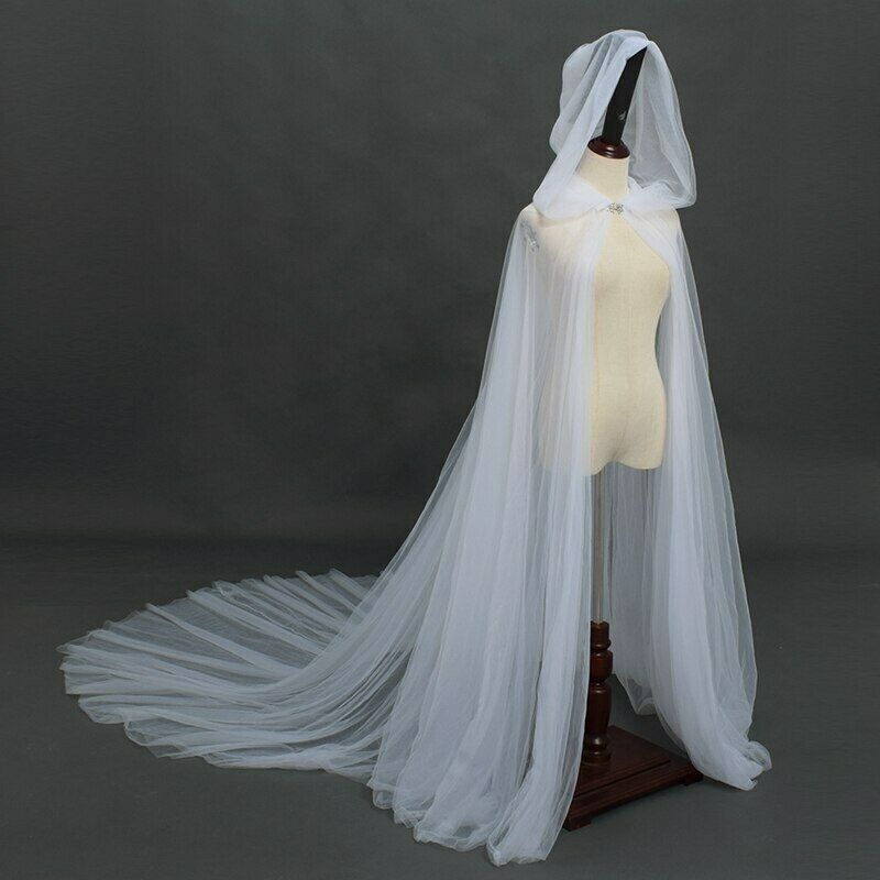 Cape à capuche pour femmes, élégante, longue, Vintage, couleur unie, en Tulle, Chic, noir, rouge, blanc, pour Halloween, Vampire, mariée, Cosplay