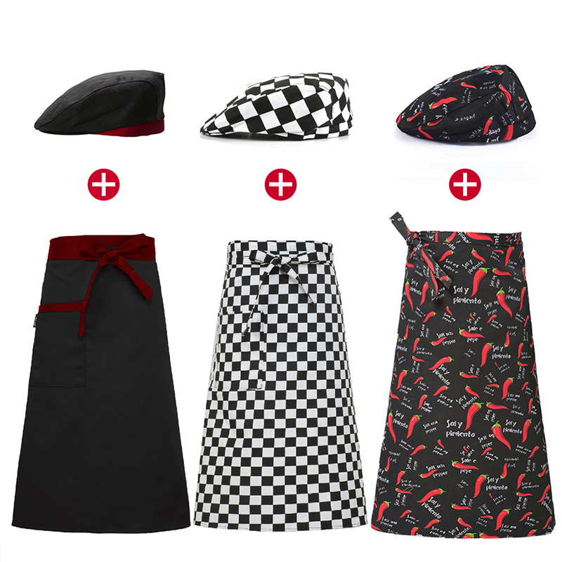 Ensemble uniforme tablier de cuisine casquette de restauration hôtel Chef tablier homme Restaurant cuisine cuisinier travail tablier boulangerie café femme serveur chapeau