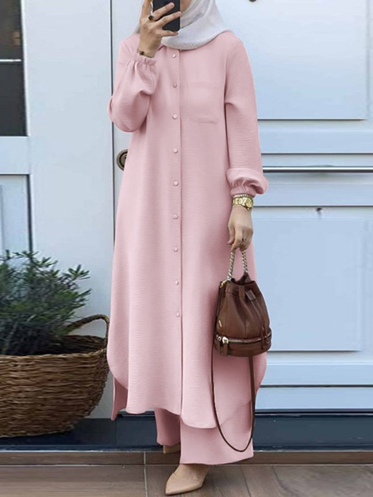 Robe musulmane décontractée pour femmes, chemisier 2 pièces, chemise à manches longues, olympiques pantalons, saoudien, arabe, dubaï, robes boutonnées, automne, 2023