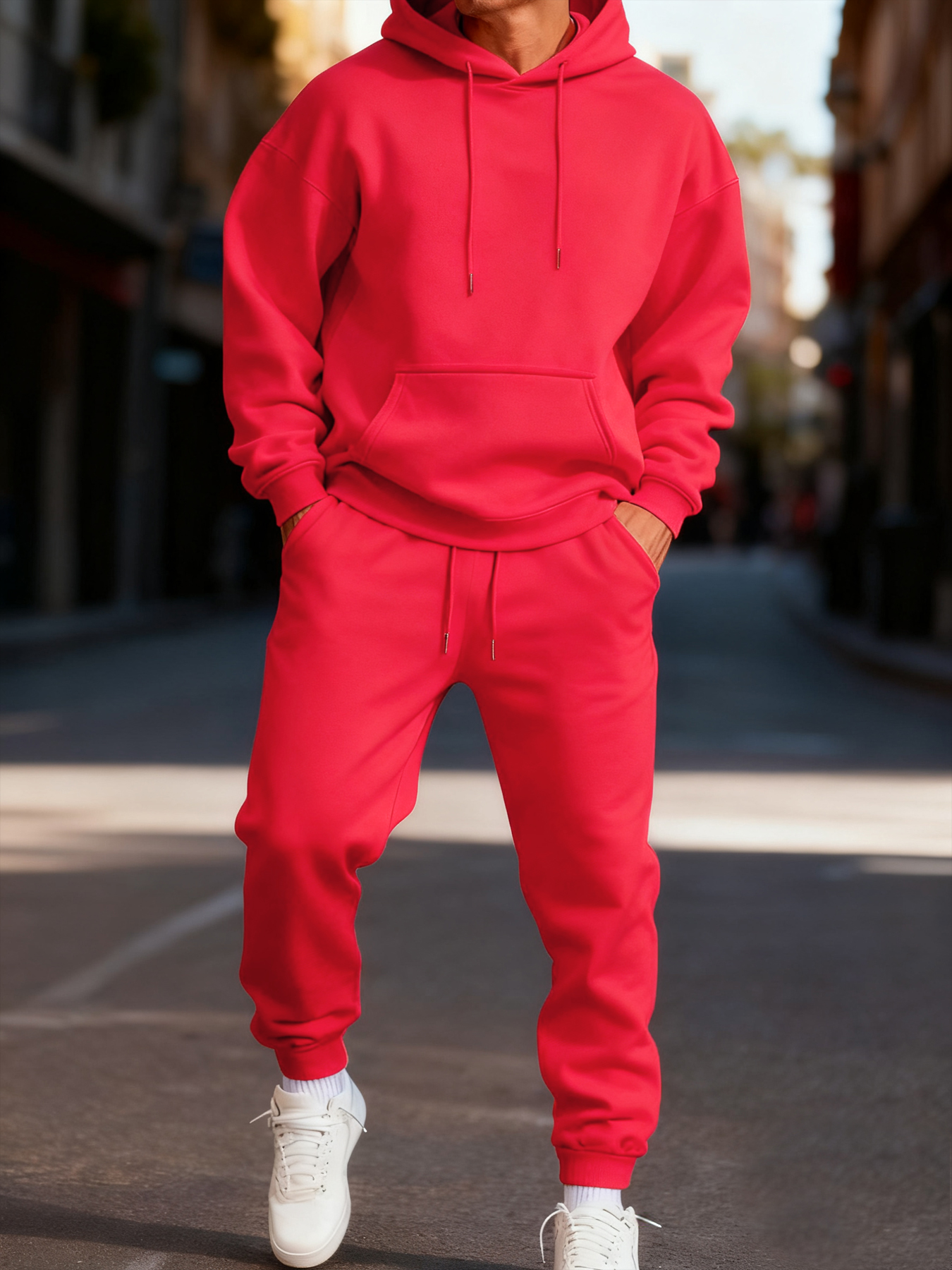 Ensemble à capuche pour homme, couleur unie, deux pièces, vêtements de rue longs, sport décontracté, pantalon de survêtement, costume unisexe à la mode, hiver