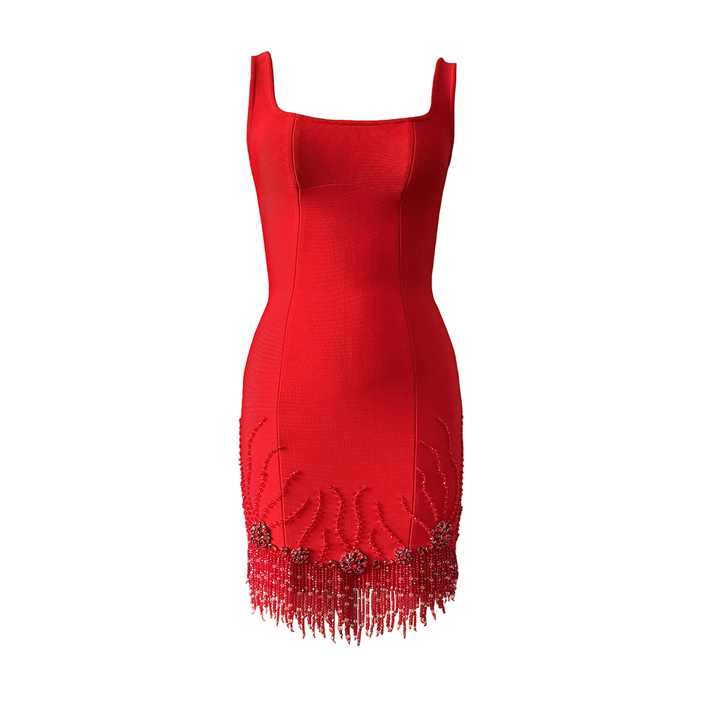 Femmes Sexy sans manches robe de pansement mode perles gland vêtements Club fête robes moulantes