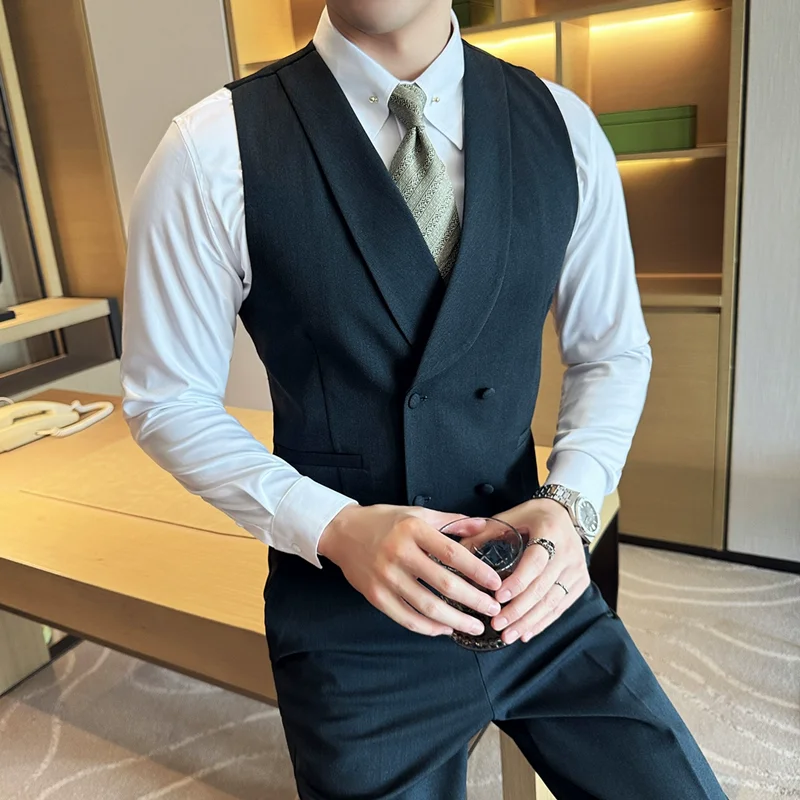Pantalon Glaçage Trempé à Double Boutonnage pour Homme, Haut de Gamme, Slim, Business, Décontracté, Meilleur Marié, Robe de Mariée, Ensemble de 2 Pièces, Nouvelle Mode 2024