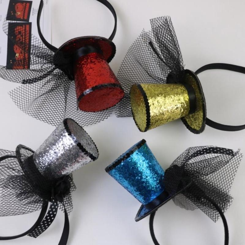 49mf voile haut chapeau fascinateurs Hair Hoop Tea Hat pour filles enfants vintage Pillbox Hat à thé Fascinateurs
