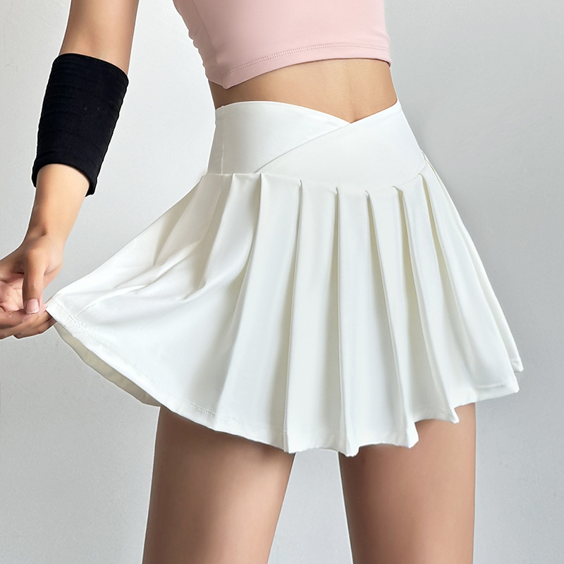 Jupe courte de sport pour femmes, pantalon de yoga anti-marche, vêtements de course, de fitness, séchage rapide, respirant, taille haute, jupe plissée, été
