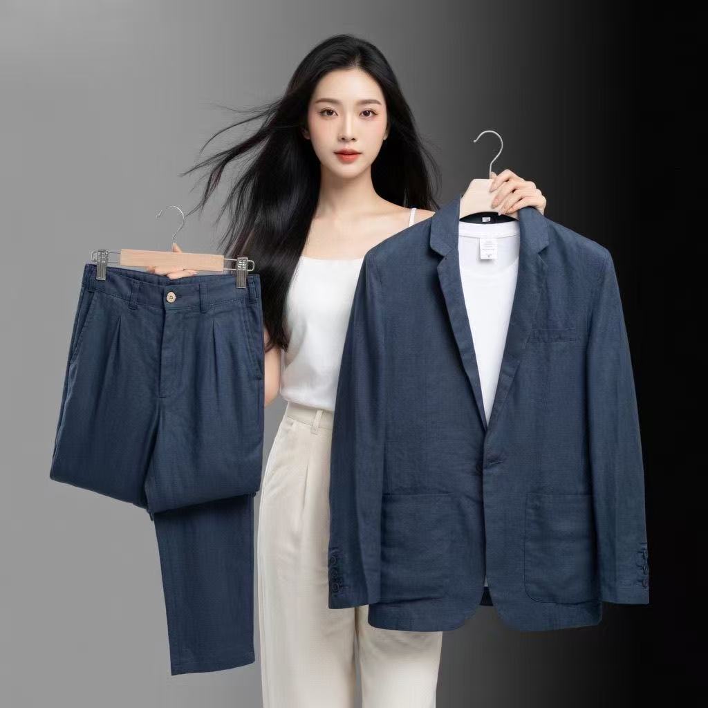 Costume homme printemps-été, ensemble deux pièces en coton et lin, blazer + pantalon, vêtements décontractés pour affaires, vêtements fins et respirants