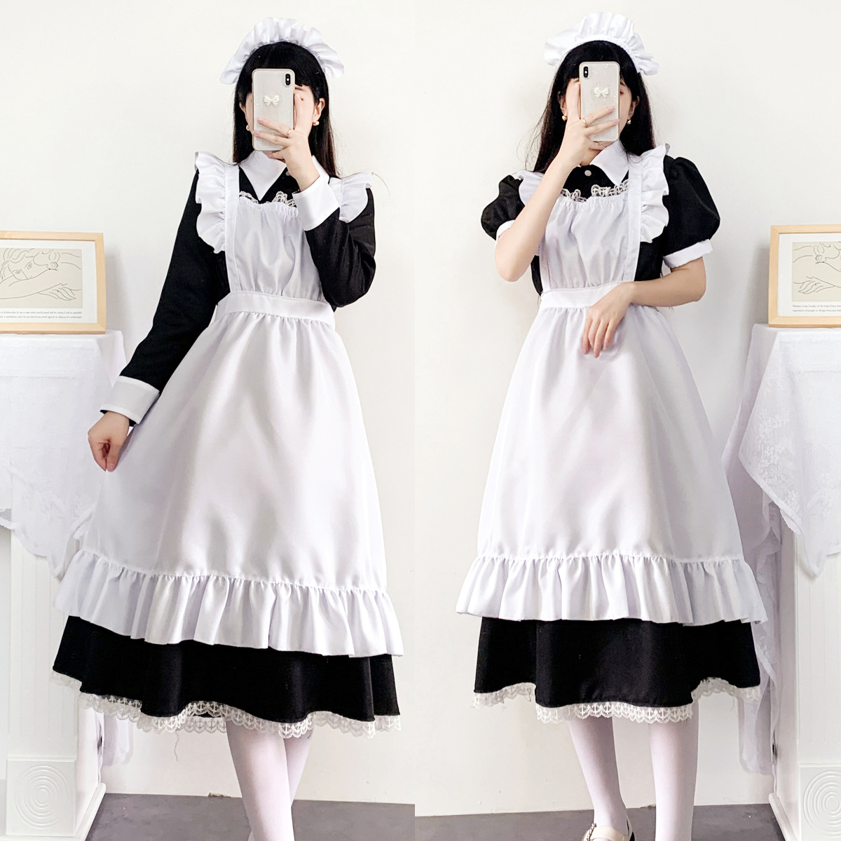 Robe de demoiselle d'honneur pour femmes, tenue tablier, robe croisée de femme de ménage, uniformes japonais, Costume Cosplay d'halloween